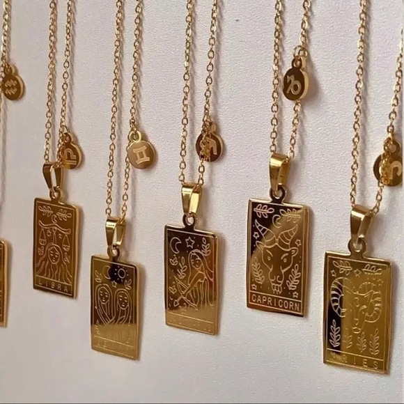 NEW 18K Gold Plated Taurus Zodiac Sign Rectangle Pendant Necklace - Picture 5 of 7